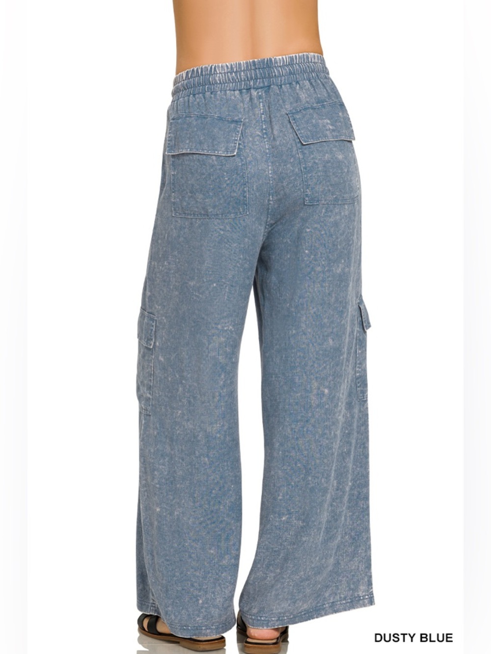 “ Zuma Beach “ Wide Leg Linen Cargo Pants | Ash Mocha / Blue - Picture 4 of 8